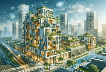 DALL·E 2023-12-16 17.03.38 - An image representing sustainable urban housing development with a focus on multi-story, flat-roofed buildings. The buildings should feature eco-frien-min